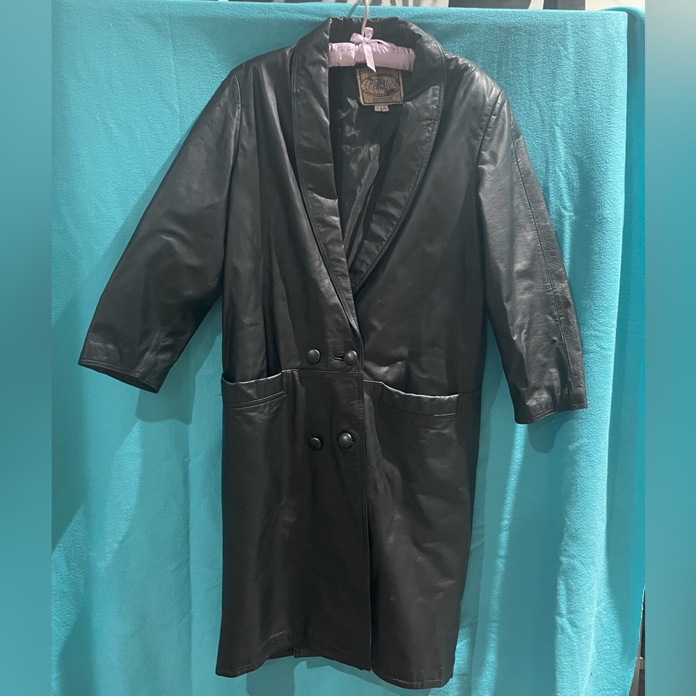 Vintage Black Leather Trenchcoat